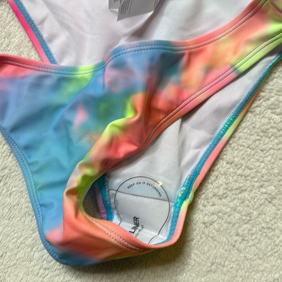 NWT! Pink yellow and blue Tie-Dye Triangle Top & Cheeky Hipster Bikini Sz Large - Picture 5 of 8